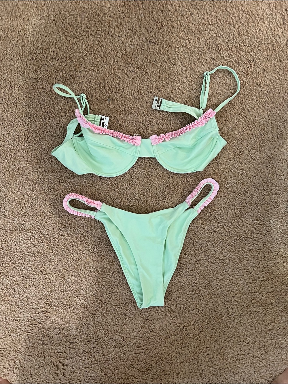 More to Come Mint & Pink Ruffle Trim Women's Bikini Set